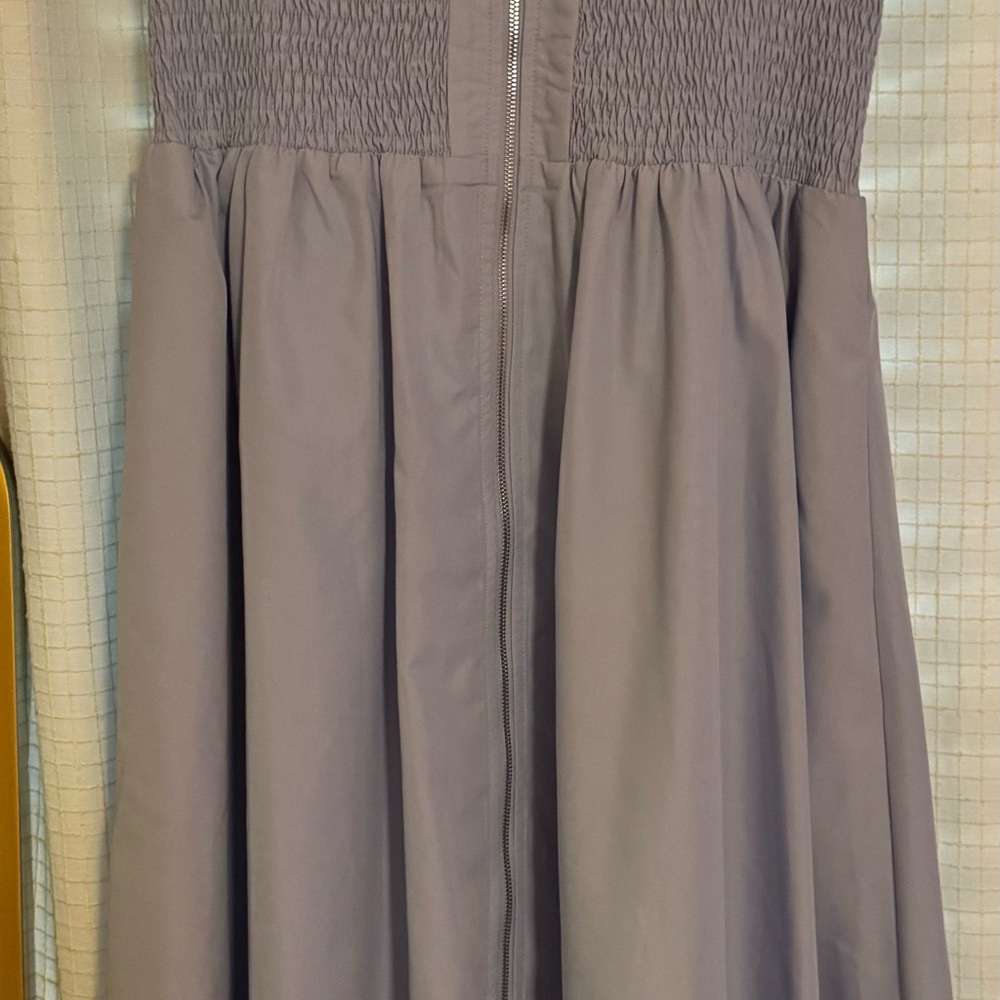 Entro Cap Sleeve-Sleeve Smocked Front-Zip Shirt Dress Blue Large - Picture 4 of 6